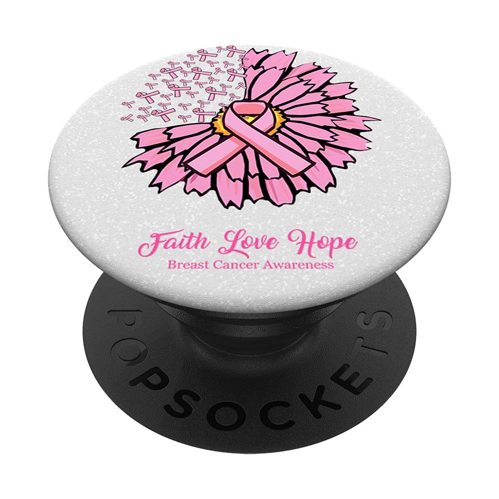 Sunflower Breast Cancer Awareness Ribbon Faith Love Hope PopSockets Swappable PopGrip