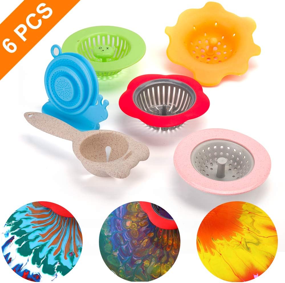 Acrylic Pouring Strainers, Ziidoo Plastic Silicone Paint Pouring Strainers Flow Painting Tools for Kits Drawing Sets Drain Basket Unique Pattern Art Supplies（6PCS）