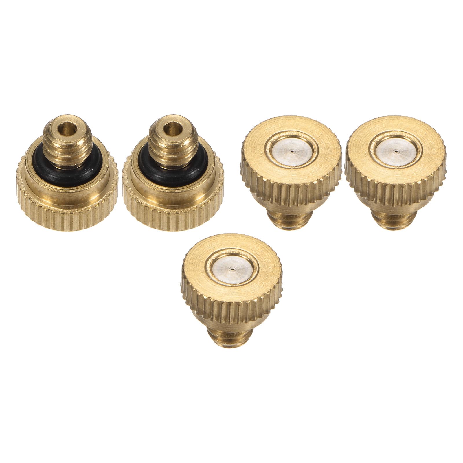 M METERXITY 5-Pack Brass Misting Nozzle, 0.008" 0.2mm Orifice 10/24 UNC O-Ring Replacement Mister Nozzles Plug Mister Heads for Garden Patio Outdoor Cooling System Low-Pressure Atomizing