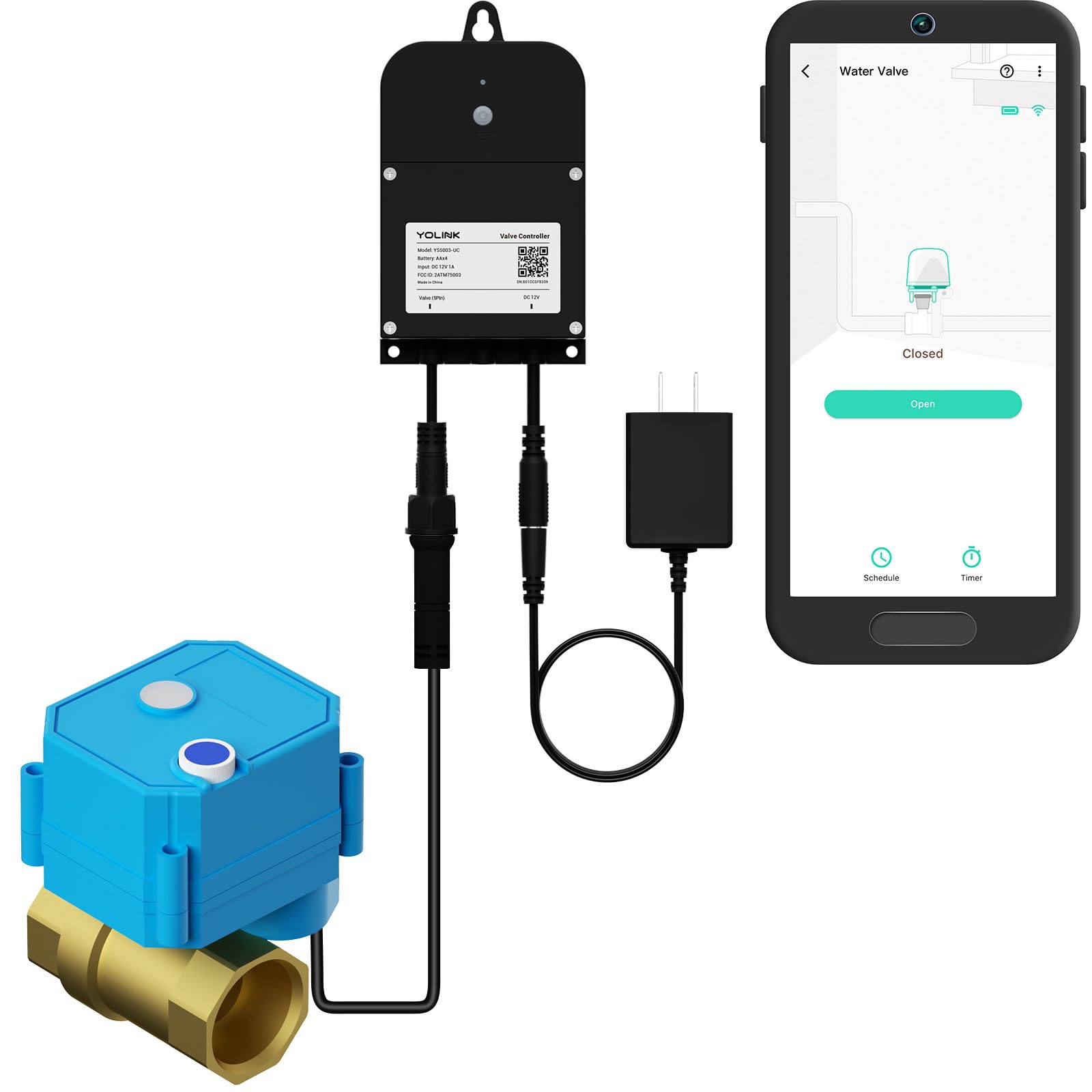 YoLink Wireless Smart Valve Control Kit, 3/4" Brass