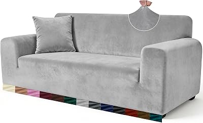 Yeahmart Thick Velvet Sofa Covers 4 Seater Premium Stretch XL Slipcover Light