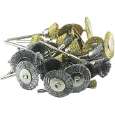 JUNLIXN 30 Pcs 1/8" Shank Wire Brush Wheel Sets | Coarse Crimped Brass and Steel Wire Brushes for Rust Removed, Paint Cleaning, Surface Polishing for Rotary Tools
