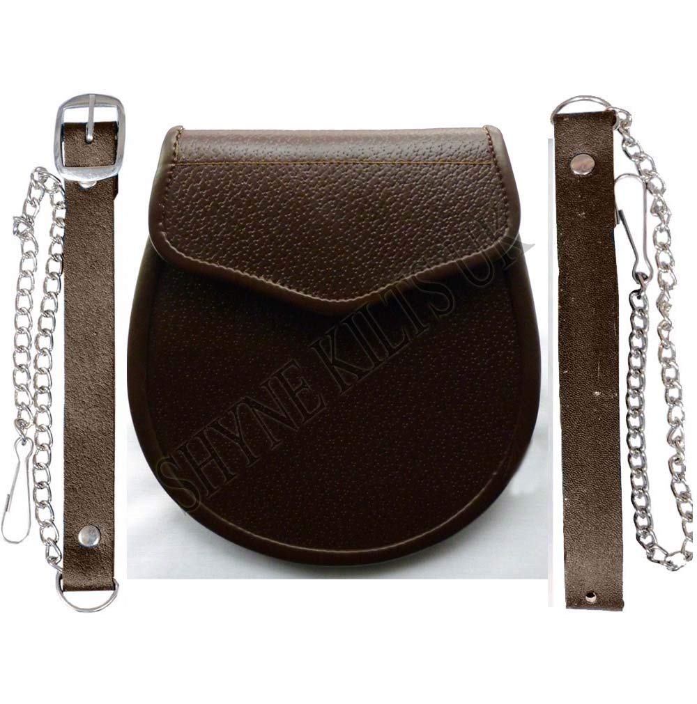 KILT DAYWEAR REGIMENTAL STYLE SIMPLISTIC SPORRAN IN BROWN LEATHER FOR KILTS(Size: ADULT)
