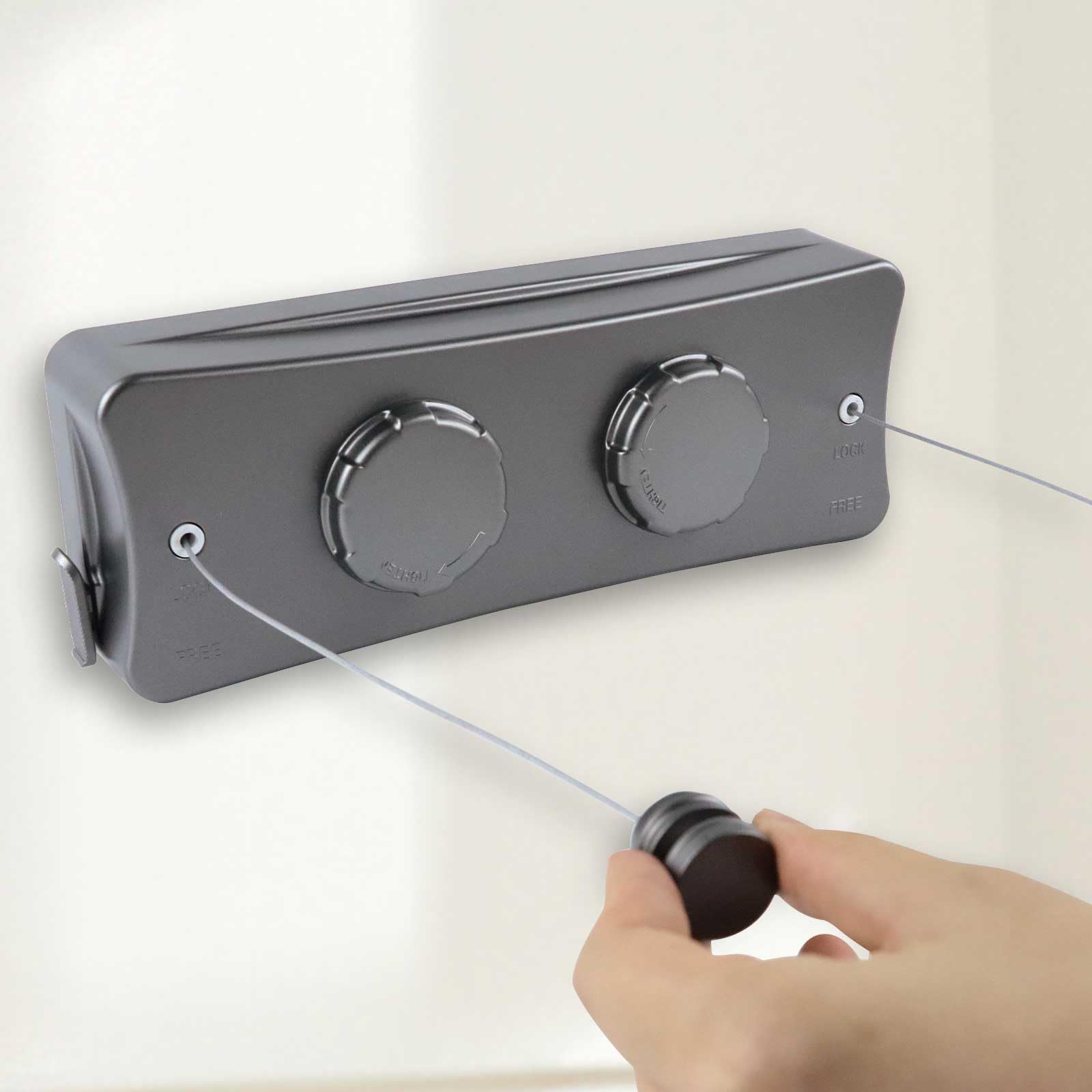 16.7Ft Washing Line Retractable, Wall Mounted Clothes Line Retractable Clothesline Twin, Clothes Drying Line Retractable Washing Lines, Laundry Line Outdoor Bathroom Balcony Hotel (grey, twoline)