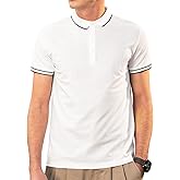 Men's Polo Shirts for Men Short Sleeve Striped Pique Cotton Polo Shirt Business Casual Layering Top White