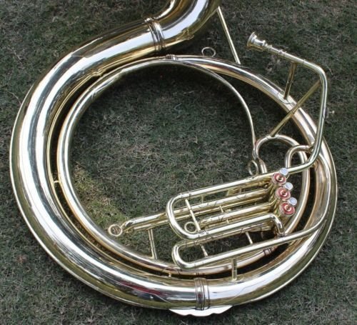 INDIAN HANDMADE BRASS FINISH SOUSAPHONE BRASS MADE TUBA MOUTH PIECE WITH CARRY BAG 25" - Thumbnail 5