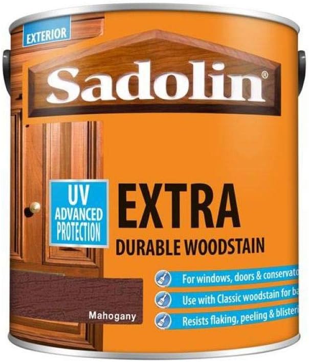 Sadolin EXTRA WOODSTAIN Yellow Tin 2.5lt Mahogany Exterior Wood Coat
