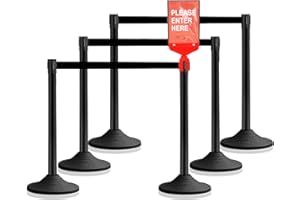 VILBLE 10 ft Crowd Control Stanchion Set, Crowd Control Barrier, Stanchions with Retractable Belts & Base, Retractable Stanchions, Queue Management Stanchion (6 Pack) (Black)