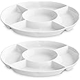 LAUCHUH Veggie Tray Set of 2, Porcelain Chip & Dip Serving Set Divided Serving Platter White Serving Tray for Party, Fruits, Veggies, Candy, Snack, Dessert, 12 inch