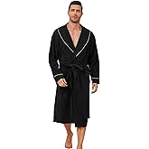EK4YDNDS Men Lightweight Fleece Robe, Soft Long Shawl Collar Bathrobe for Men