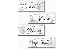 DONFENTHY 4 Pcs Butterfly Wall Decor Black Room Decor Wooden Positive Butterfly Decor with Butterfly Inspirational Word Black White Grey for Women Room Bathroom Bedroom Office Decor(Black,10x4 In)
