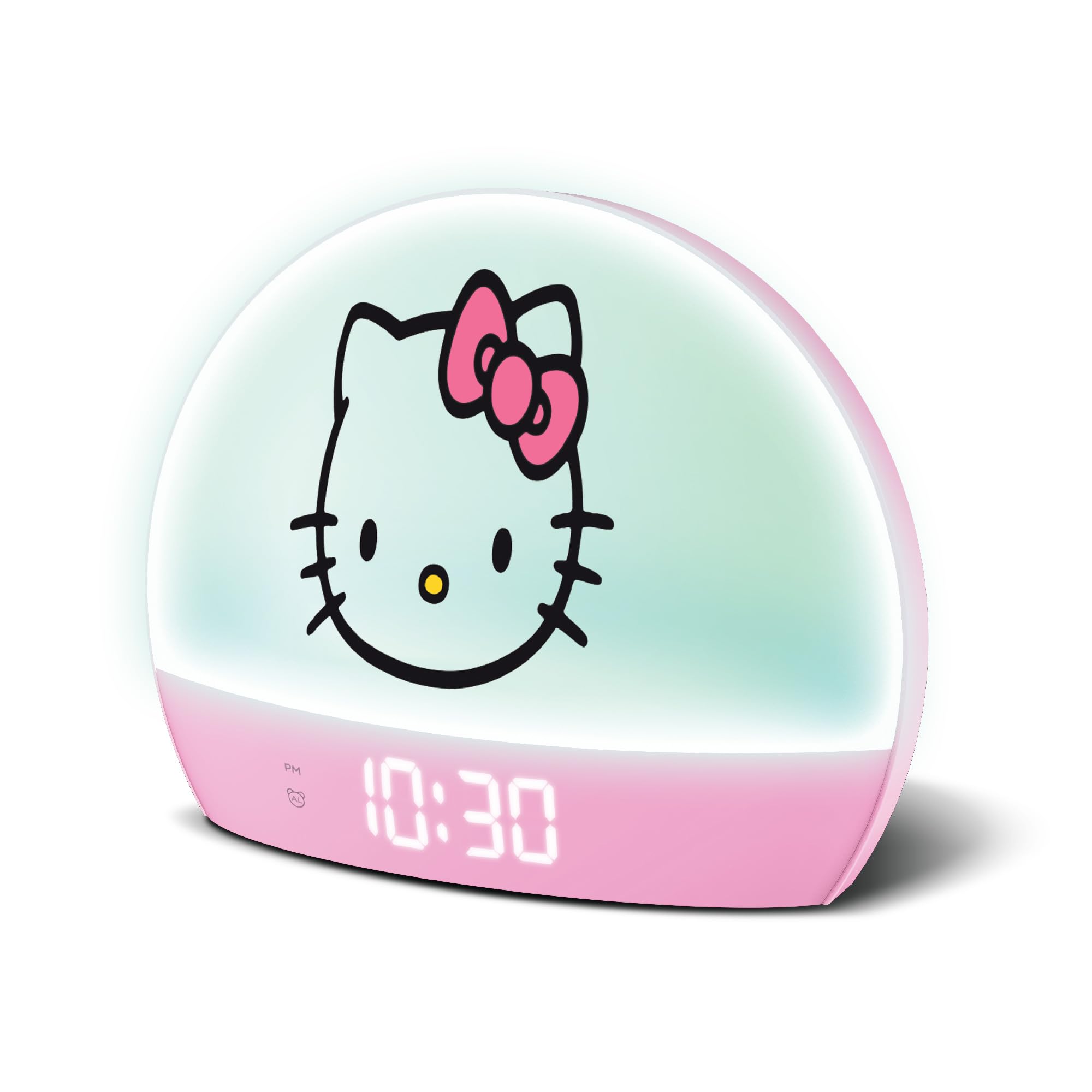 Photo 1 of Hello Kitty Sunrise Alarm Clock - Multicolor Lights, USB Charging, LED Display, and Snooze Function