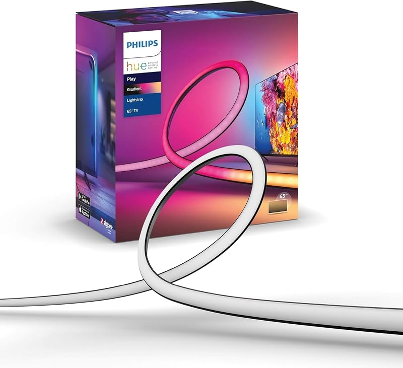 White & Color Ambiance Gradient Lightstrip (65 Zoll), dimmbarer LED Streifen für den Fernseher mit 16 Mio. Farben und Farbverläufen, smarte Heimkino TV Hintergrundbeleuchtung, schwarz