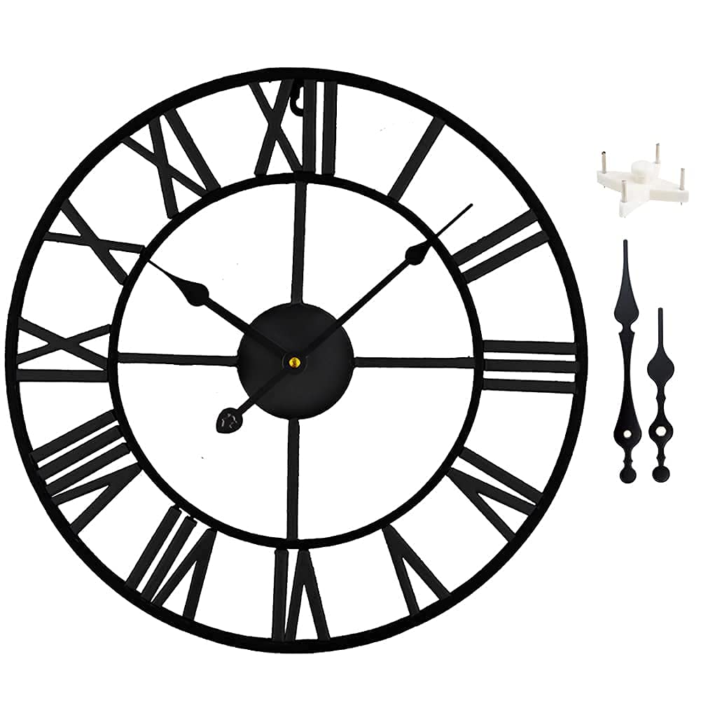 Alonea Silent Wall Clock, Vintage Large Outdoor Round Metal Roman Numerals Garden Clocks for Living Room,Bedroom,Kitchen Decor (40CM-Black)