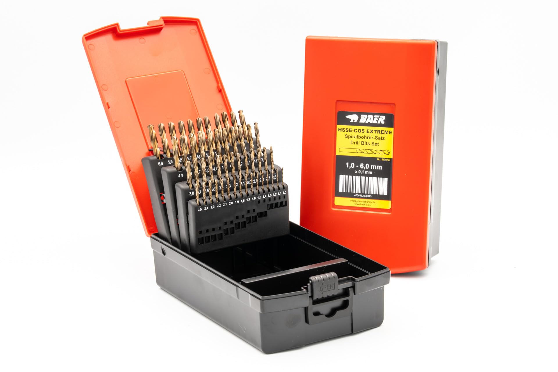 BAER HSSE/Cobalt Extreme Drill Bit Set (51pc, 1-6mm) - Spiral Drill Set - Cobalt Steel Drill Bits