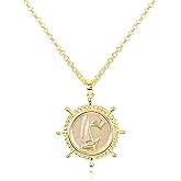 Gold Pendant Necklace for Women 14K Gold Plated Coin Pendant Necklace Adjustable Chain Disc Round Charm Initial Statement Necklace Trendy Jewelry Gift for Her