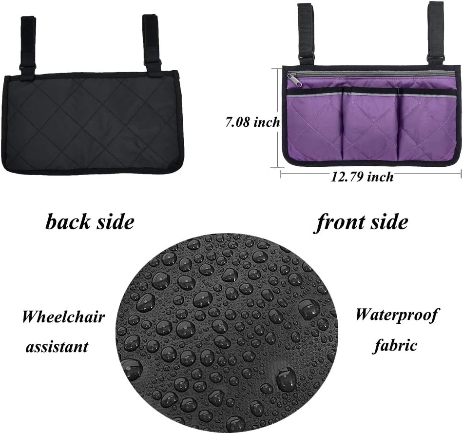 Wheelchair Accessories, Purple Waterproof Wheelchair Bags to Hang on Back with Bright Line Black Storage Organizers for Home/Outdoor/Baby Cart (Purple Side): Health & Personal Care