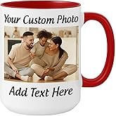 Customized 15oz Ceramic Coffee Mugs with Personalized Text and Photo Image Upload Novelty Gift, Personalize With Different Design And Images, Custom Gift (Red)