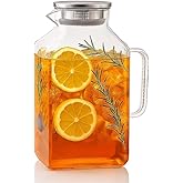 Vekonn Glass Pitcher, 3.6L Glass Water Pitcher with Tight Stainless Steel Lid, Heat Resistant Borosilicate Glass Carafe, Temperature Safe (MG10)