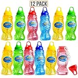 Prextex 12-Pack 8 Oz Bubble Solution with Wand, Bubble Gun Refill, Kids Outdoor Toys for Pool, Birthday, Wedding, Bubble Party Favors