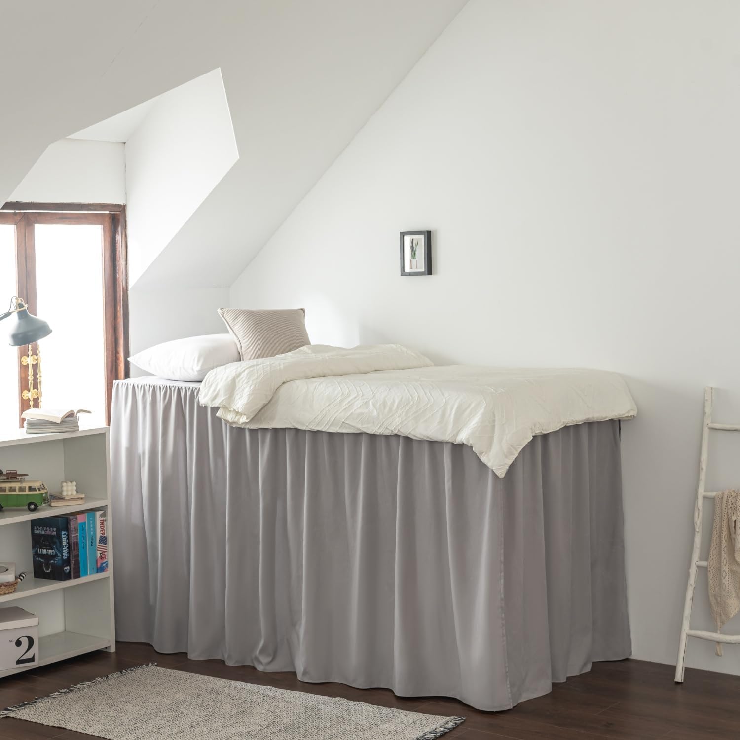 Dorm Room Bed Skirt, College Extra Long Dorm Bed Skirt with Split Corners, 100% Microfiber-Light Grey, Twin-XL/46 Drop