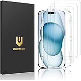 UNBREAKcable 3-Pack Screen Protector for iPhone 15, Double Shatterproof Tempered Glass [Easy Installation Frame] [9H Hardness] [99.99% HD Clear] [Case Friendly] for iPhone 6.1 inch