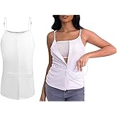 Post Mastectomy Shirts with Drain Pockets Breast Surgery Mastectomy Camisole Top with Hook and Loop Closure