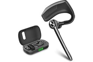 ZUKUMU Bluetooth Headset Wireless Earpiece Microphone 180H Playtime 1000mAh Wireless Charging Case Handsfree Single Ear Headset LED Display for iPhone Android Cellphones PC Computer Trucker Drivers Work Game