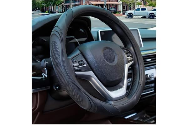 XINLIYA 15 Inch Car Leather Steering Wheel Cover, Automotive Accessories Elastic Breathable Anti-Slip Soft Wheel Protector Fi