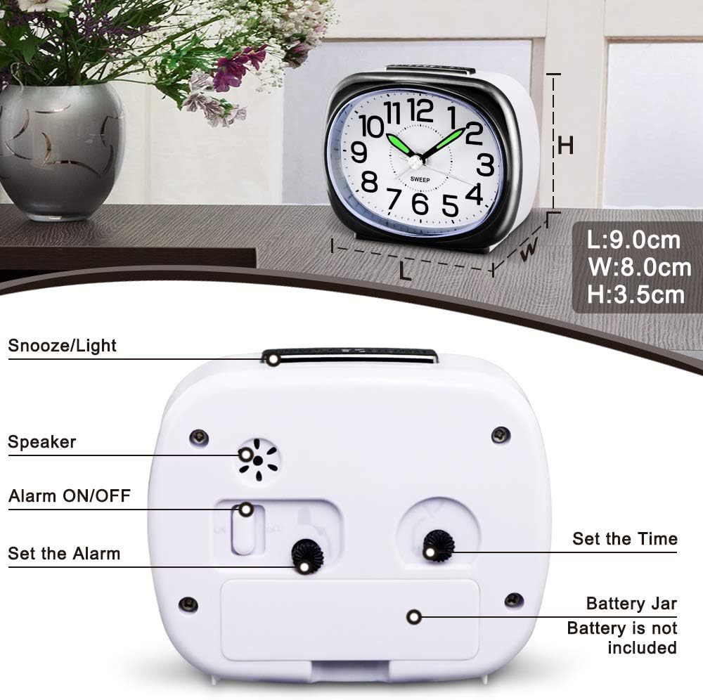 Neucox Silent Alarm Clocks Bedside Non Ticking Battery Powered Simple Analogue Alarm Clock Desk Clock with Light Snooze Large Numbers Quiet Bedroom Clocks for Heavy Sleepers Office Table - Image 3