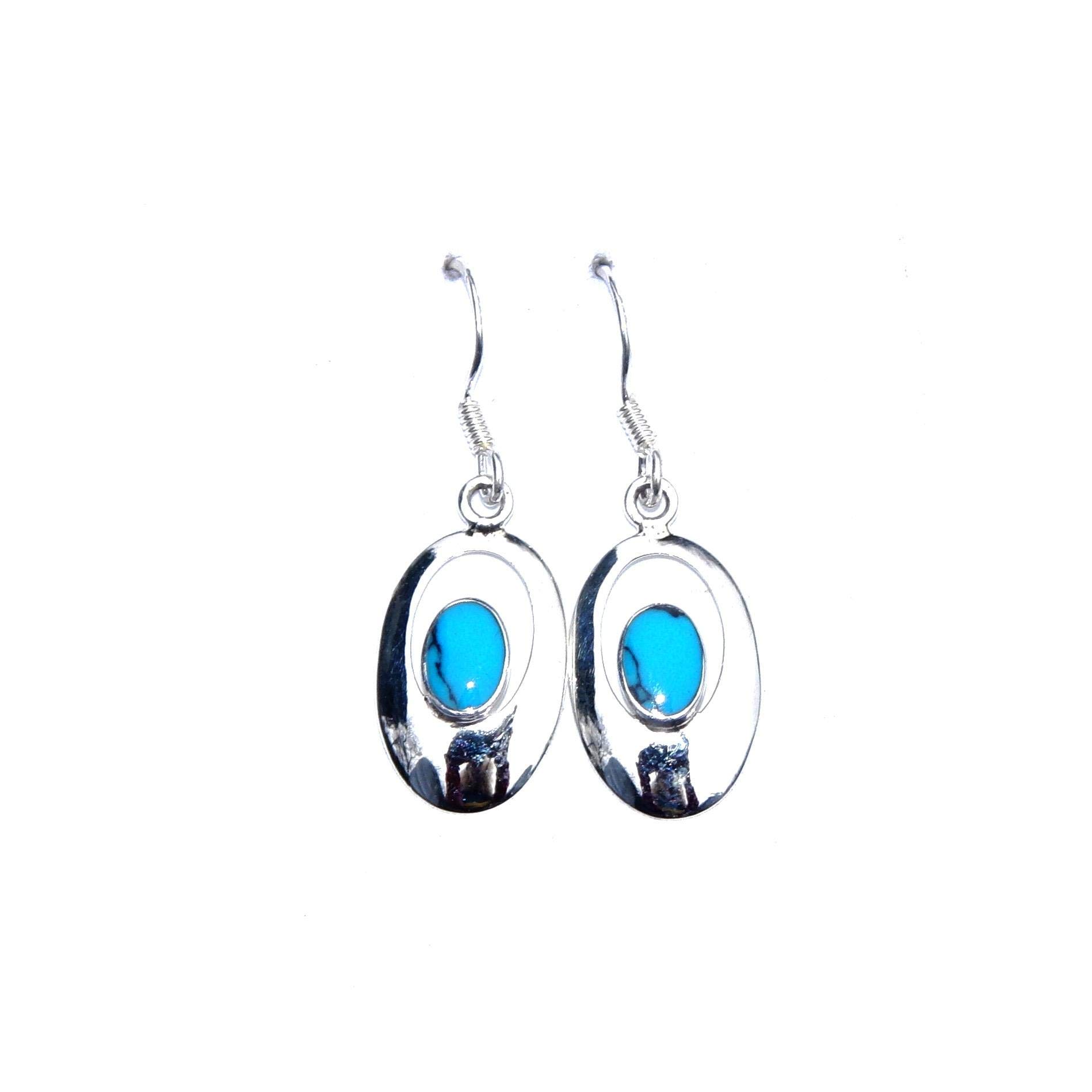 BellaMira Lifestyle Accessories Fine Platinum Overlay 925 Sterling Silver Handmade Earrings Fine Jewellery Gift Boxed (Turquoise Oval Earrings)