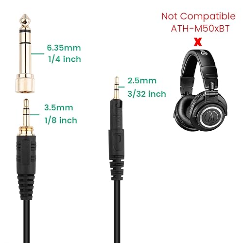 Smays ATH-M50x Cable, Coiled AUX Cord Replacement for Audio-Technica  ATH-M40x, ATH-M70x Headphone with 1/4 inc