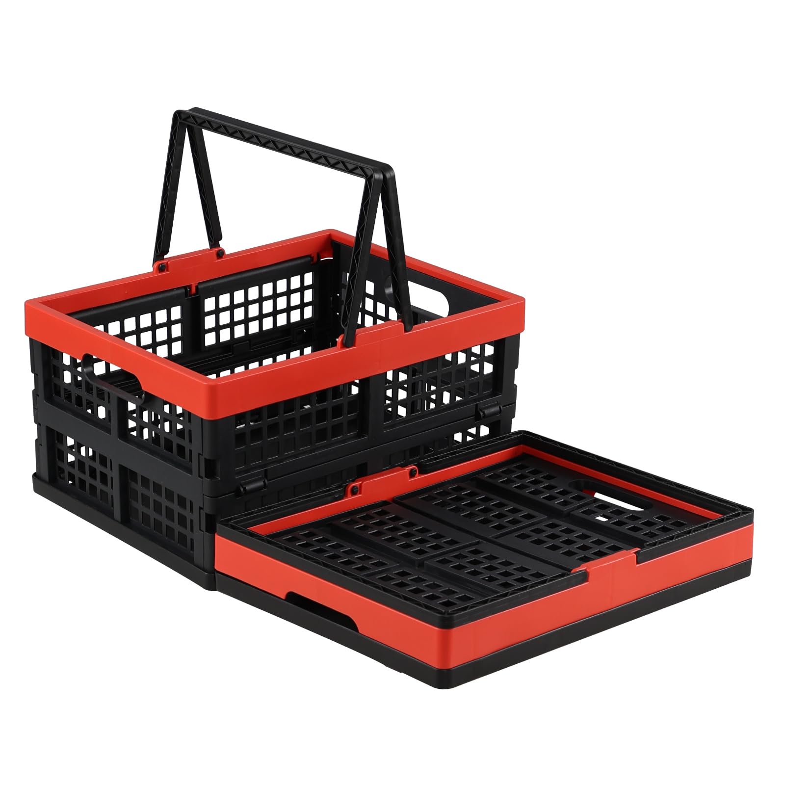 Jnktka 16 L Plastic Collapsible Storage Crate with Handles, 2 Pack Portable Shopping Baskets