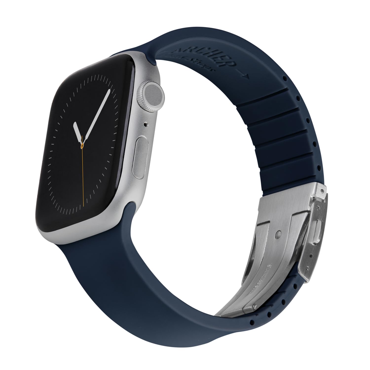 Archer Watch Straps - Custom Fit Silicone Straps for Apple Watch (Midnight Blue, Silver Clasp, 40/41/42mm)