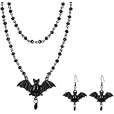 ZXYMHL Gothic Bat Necklaces Bat Earrings Black Jewelry Sets for Halloween Gothic Vintage Black Crystal Pendant Necklace Halloween Cosplay Party Jewelry