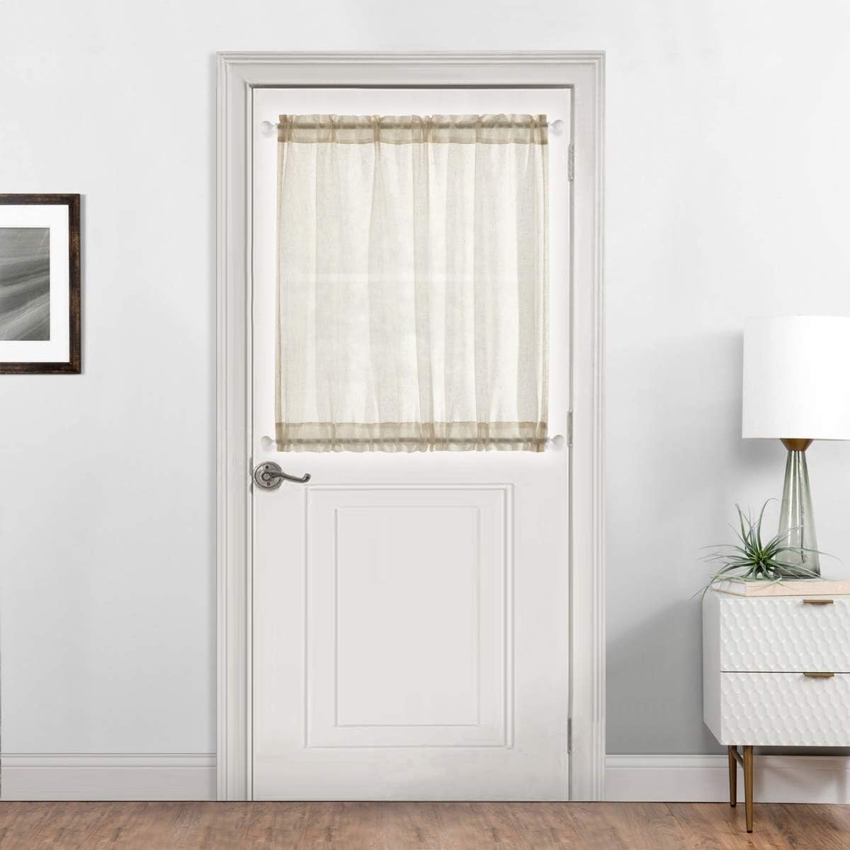 Dreaming Casa Sheer French Door Curtains Linen Textured Panel Rod Pocket Curtains Panel Natural 1 Panel 40 inches Long, 52" W x 40" L
