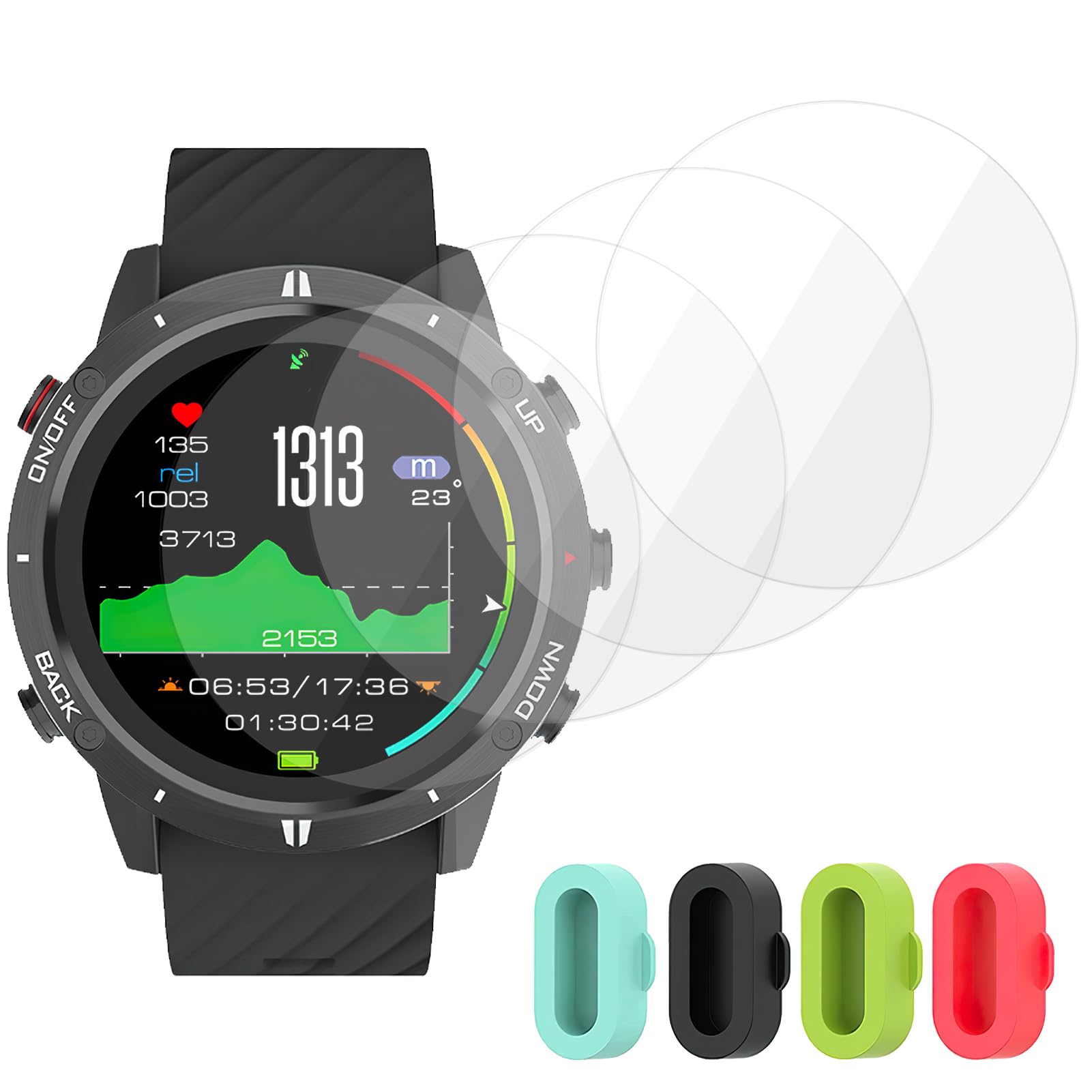 4 Pack Tempered Glass Screen Protector for Garmin Epix Gen 2 Smartwatch with 4 Pack Silicone Charger Dust Plugs Anti-Scratch Bubble Free Easy Installation 9H Hardness Film Ultra-Thin Protective Cover