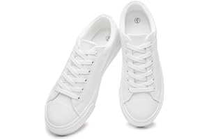 Eydram Women's Synthetic Leather White Tennis Shoes,Lace up White Sneakers,Low Top Fashion Sneakers