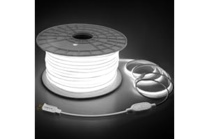 Samsion 90M Outdoor COB Led Strip Lights Waterproof 300FT 1 Roll Soft 120V High Voltage Led Rope Light Plug in Daylight White 6000K 288Leds/M Dotless Uniform LED Lighting for Building Holiday Decor