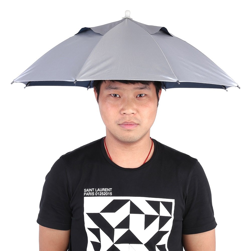 DEWIN Head Umbrella Hat, 65cm Outdoor Handfree Cap Fishing Hat Waterproof UV Protection Lightweight Sun Umbrella Hats for Golf, Fishing, Gardening