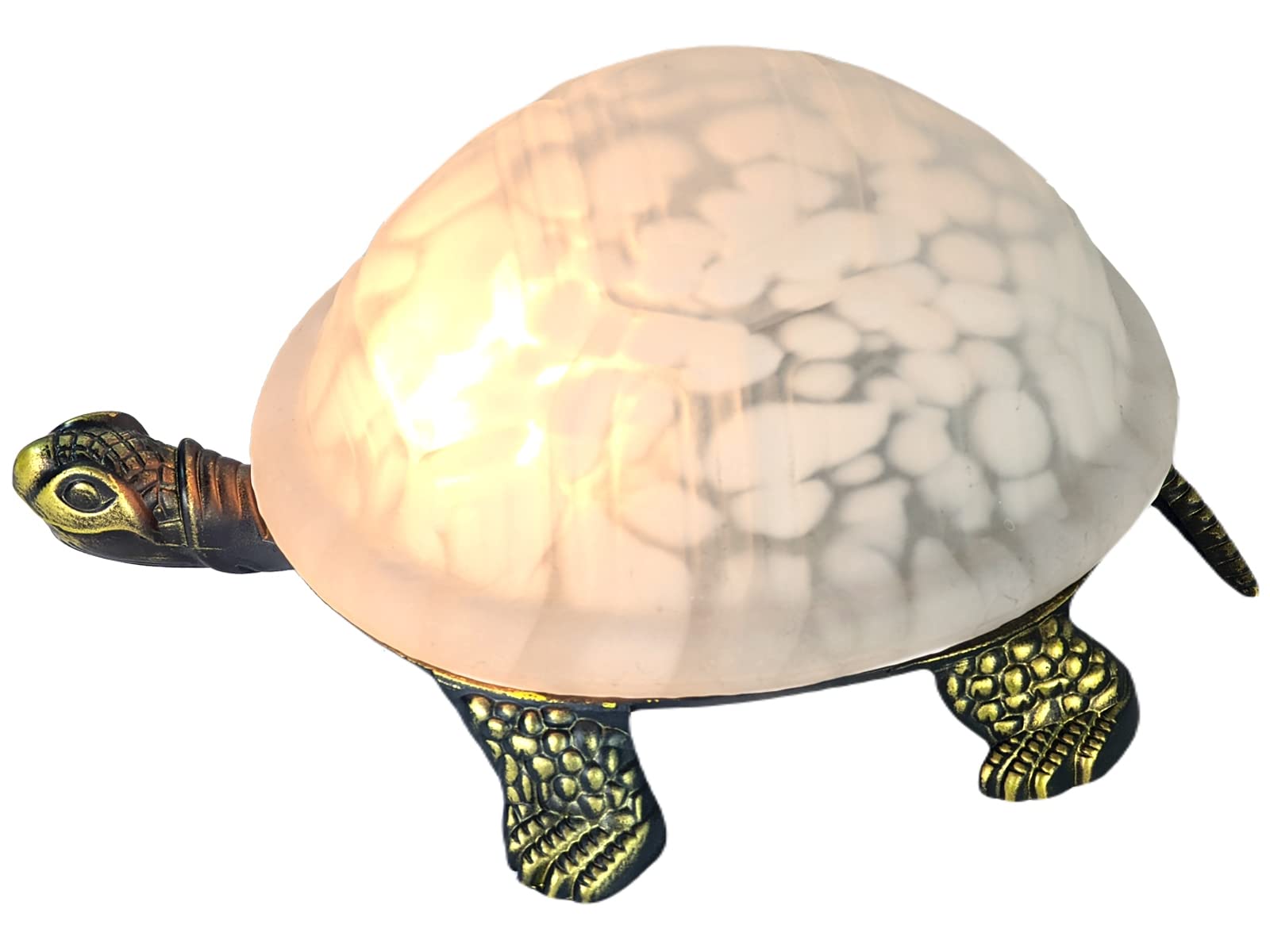 Middle-England 20.3cm Turtle/Tortoise Design Mottled White Stained Glass Tiffany Look Nightlight Table Lamp