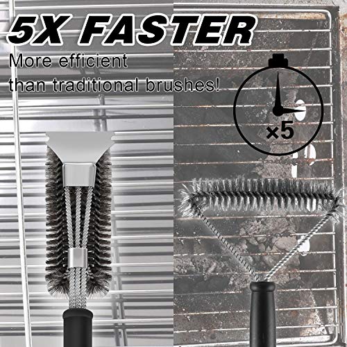 image for Feeke Grill Brush and Scraper, CPANION 3-in-1 BBQ Brush for Grill 18 I