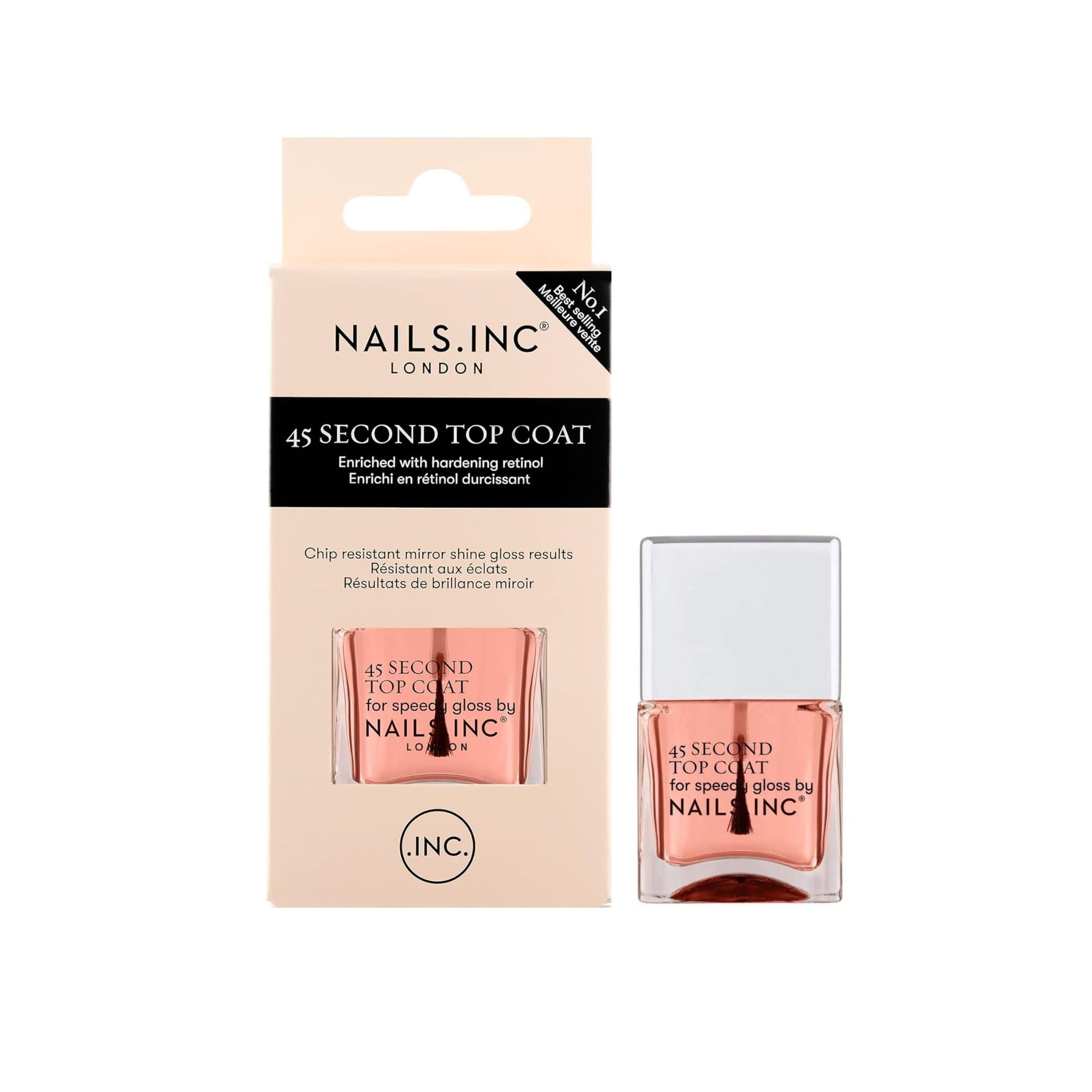 Nails.INC Gel 45 Second Top Coat, Quick Drying Formula Dries in 45 Seconds, Enriched with Retinol for a Chip Resistant Finish, Cruelty Free, Vegan, (14ml)