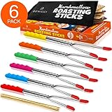 Extra-Long Marshmallow Roasting Sticks – (Set of 6) Forks For Campfire, BBQ & Hot Dog Roasting – 46.5” Telescopic + BONUS 10 Bamboo S’mores Skewers & E-book – Safe for Kids