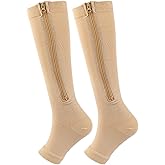 Zipper Compression Socks for Women Men, Open Toe Calf Knee High Socks with Zipper, 15-24mmHg, Support Socks for Sport, Edema