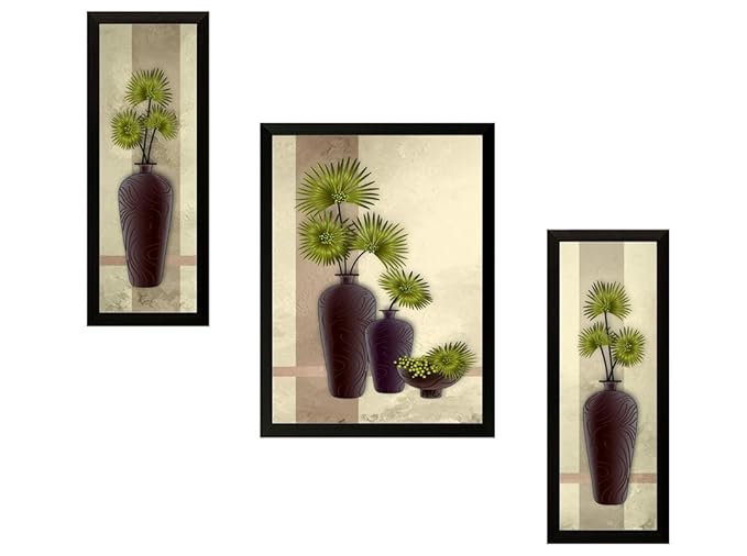 SAF Synthetic Flower Pot Digital Reprint Painting (22 x 14-inch,Multicolour)-Set of 3