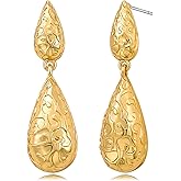 YKKZART Gold Earrings 14K Gold Plated Waterdrop Earrings Lightweight Polishing Brushed Hammered Droplet Double Gold Teardrop Dangle Earrings for Women Trendy Gift