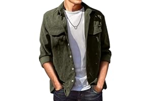 JMIERR Men's Corduroy Button Down Shirts Casual Long Sleeve Shacket Jacket with Flap Pockets
