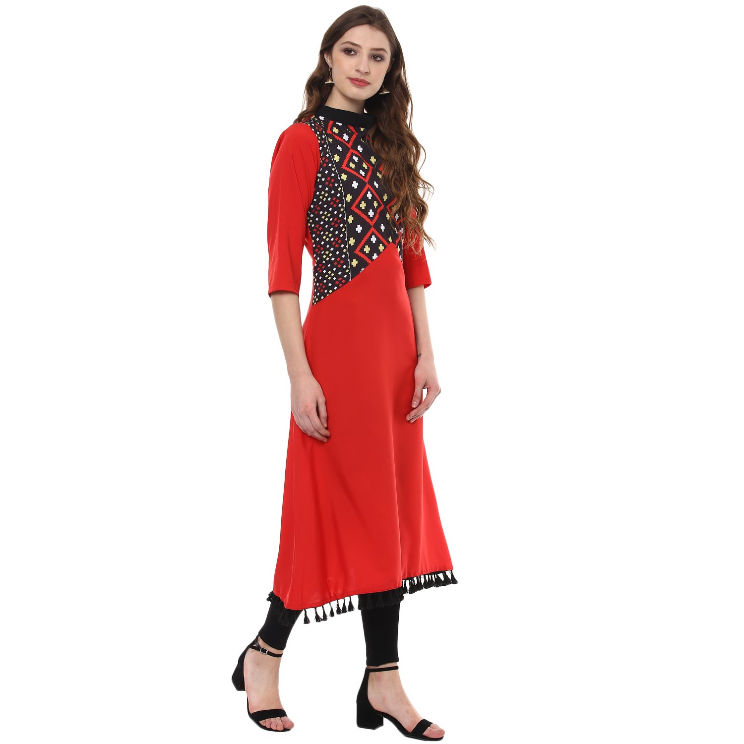 ziyaa women's multi digital with tassels aline crepe kurta