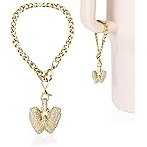 LUHOHI Cup Charms for Stanley Handle- Bubble Letter Charms Accessories for Stanley 40 Oz Tumblers Cute Fat Initial Keychain with Diamond Glitter Jewelry Personalized Water Bottle Decorations W